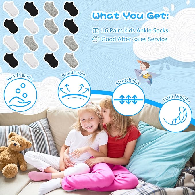 Toddler Socks, 16 Pairs Low Cut Ankle Socks - Image 7