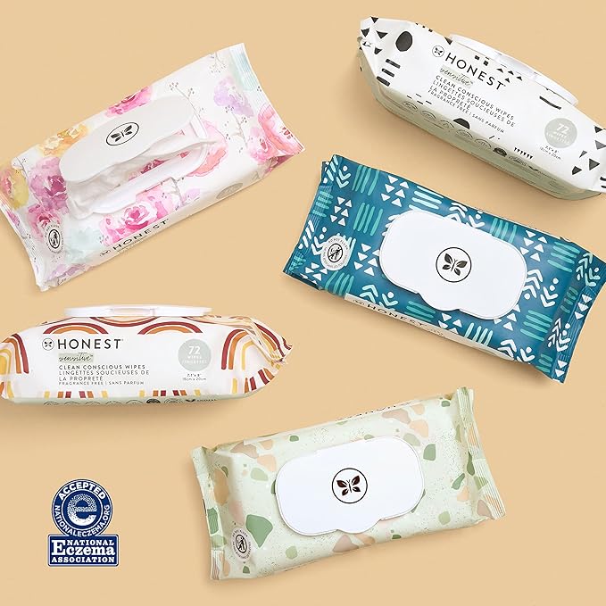 The Honest Company Clean Conscious Multi-Use Wipes | Hypoallergenic + Unscented for Sensitive Skin | Over 99% Water, Compostable, Plant Based, Baby Wipes | Pattern Play, 288 Count