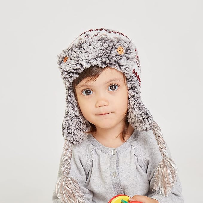 LANGZHEN Toddler Kids Infant Winter Hat,Earflap Knit Warm Cap Fleece Lined Beanie for Baby Boys Girls