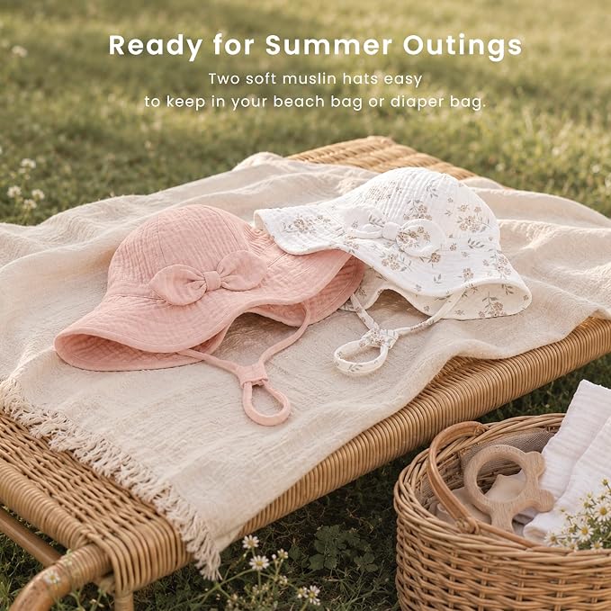 Konssy 2-Pack Muslin Baby Sun Hats - Image 5