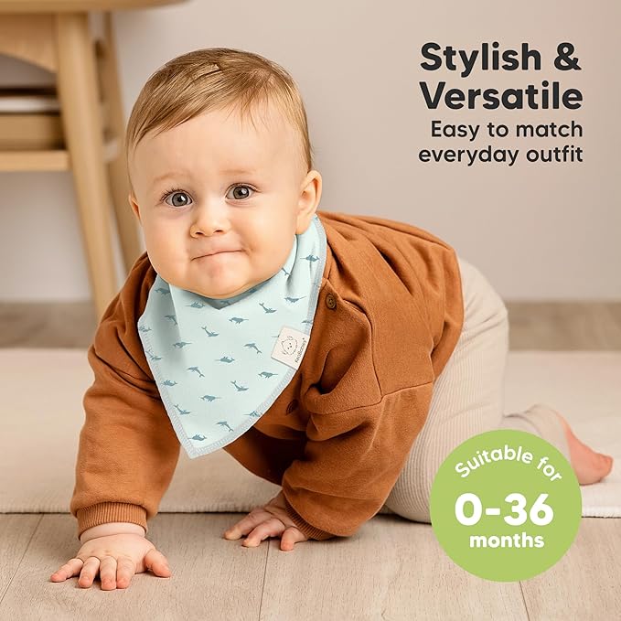 8-Pack Organic Baby Bandana Bibs for Boys, Girls - Super Absorbent Triangle Baby Bibs for Drooling and Teething Infant, 100% Cotton Extra Soft for Newborn, Infant 0-36 Months (Marine Muse)