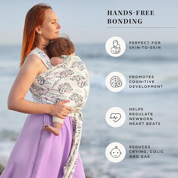 Moby Baby Wrap Carrier Featherknit for Newborns to Toddlers (8-33lbs), Infant Sling Carrier, Lightweight & Hands Free Design, Adjustable for All Body Types (Disney's Ariel in Amethyst)