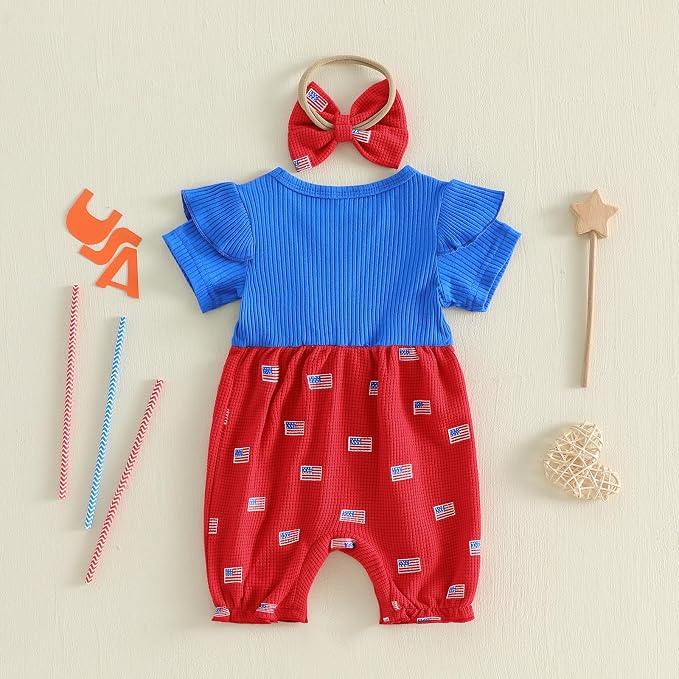 YINGISFITM Newborn Baby Girl Summer Clothes Short Sleeve Bubble Romper Bow - Image 6