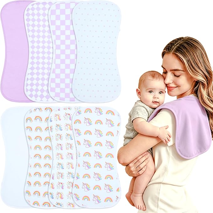 Baby Burp Cloths 8-Pack, Waterproof Burping Cloths, 4-Layer Super Absorbent & by Benoxine