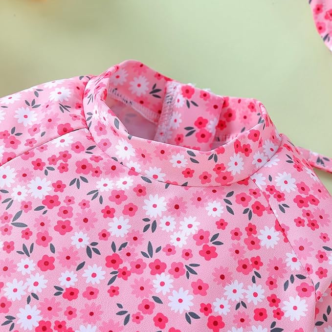 WOLBAY Baby Girl Swimsuit Long Sleeve One Piece Rash Guard with Sun Hat Zipper Bathing Suit Size 0-2T