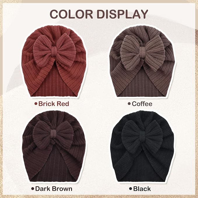 Cinaci 4 Pieces Baby Girls Turban Hats - Image 4