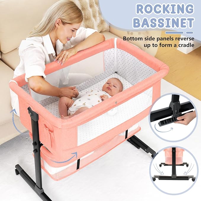 Semphis 3 in 1 Bassinet Bedside Sleeper, Baby Bassinets Bedside Sleeper - Image 3