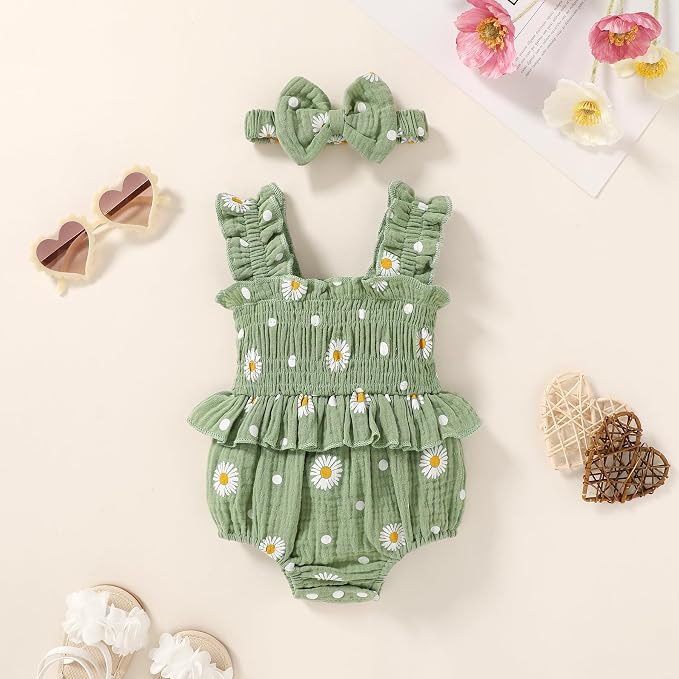 YOUNGER TREE Baby girl Romper Infant Summer Clothes Ruffle Sleeveless One Piece - Image 2