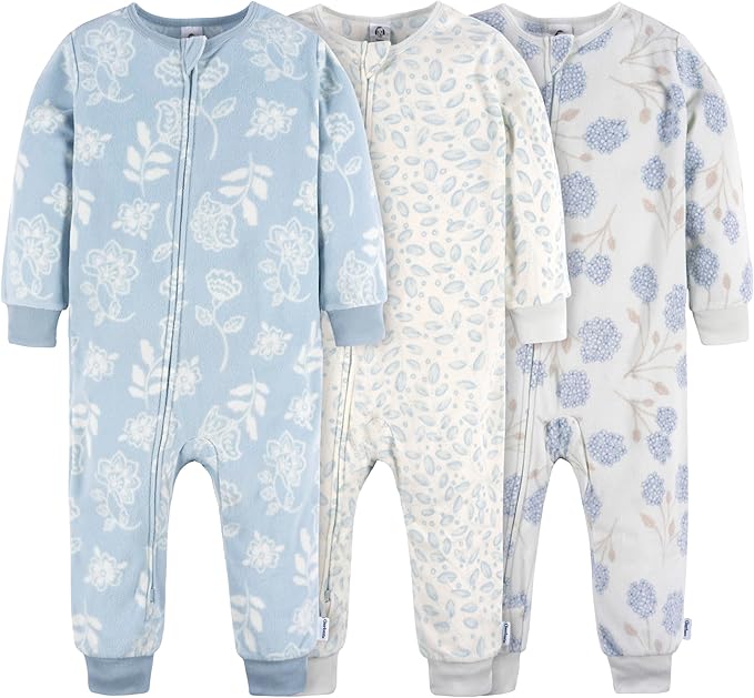 Gerber Baby & Toddler Girls Loose Fit Fleece Footless Pajamas 3-Pack - Image 8