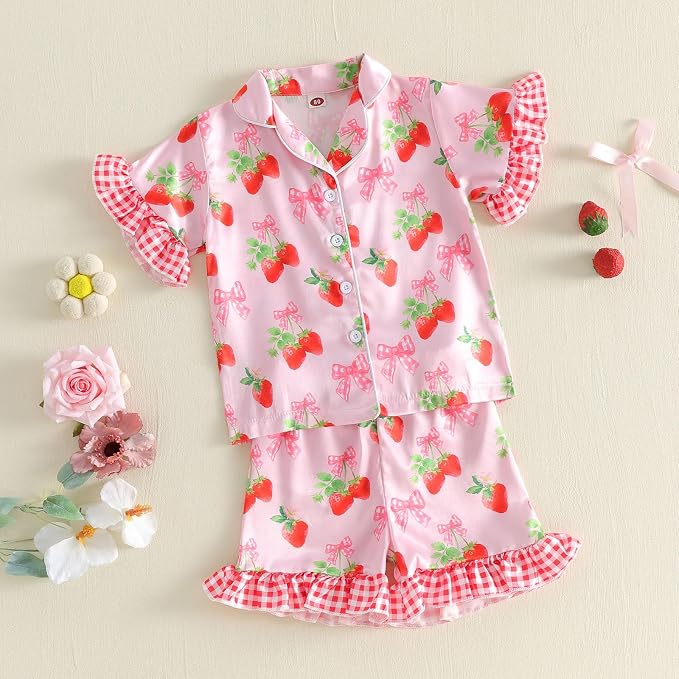 Kuriozud Toddler Baby Girl Pajamas Set Summer Floral Short Sleeve Button Down - Image 5