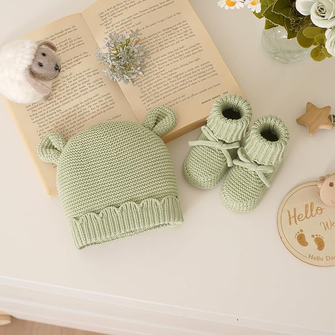 Hadetoto 100% Organic Cotton Baby Beanie and Booties Set | Newborn, Knit Sock - Image 5