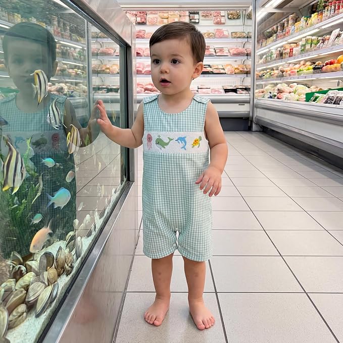 Newborn Baby Boys Sleeveless Seersucker Romper One Piece Straps Overalls - Image 6