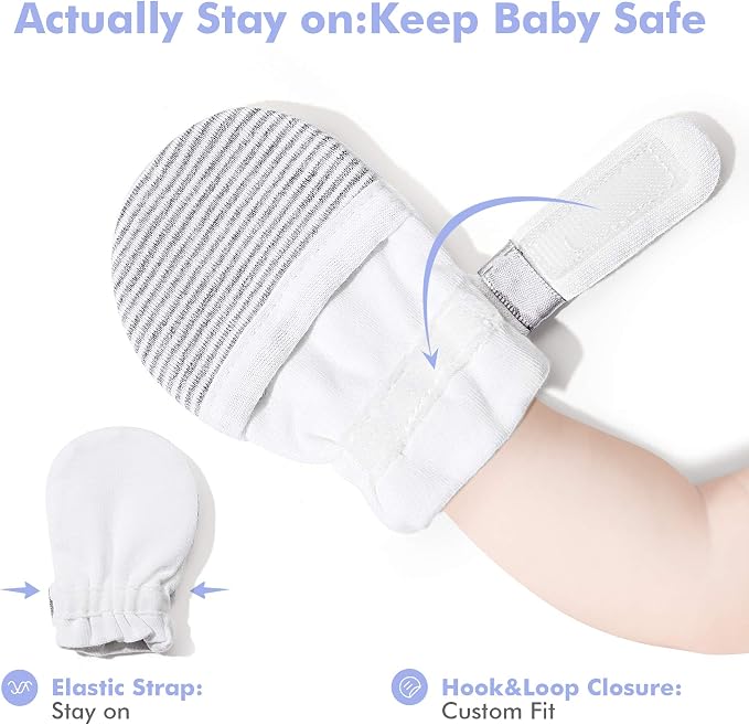 Baby Newborn No Scratch Mittens Stay On, 100% Cotton Adjustable 0-12M | Soft - Image 4