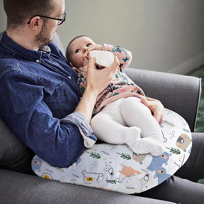 Little Grape Land Nursing Pillow for Infants, Breastfeeding Pillows, Baby Support Pillow for Nursing, Bottle Feeding, Tummy Time with Machine Washable Cover & Breathable Filling (Bear)