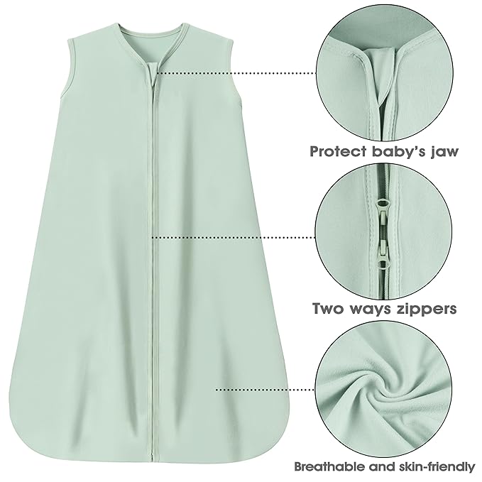 Baby Sleep Sack 12-18 Months Baby Wearable Blanket 100% Rayon Cotton 2-Way Zipper Toddler Sleeping Sack，Comfy Soft Lightweight TOG 0.3