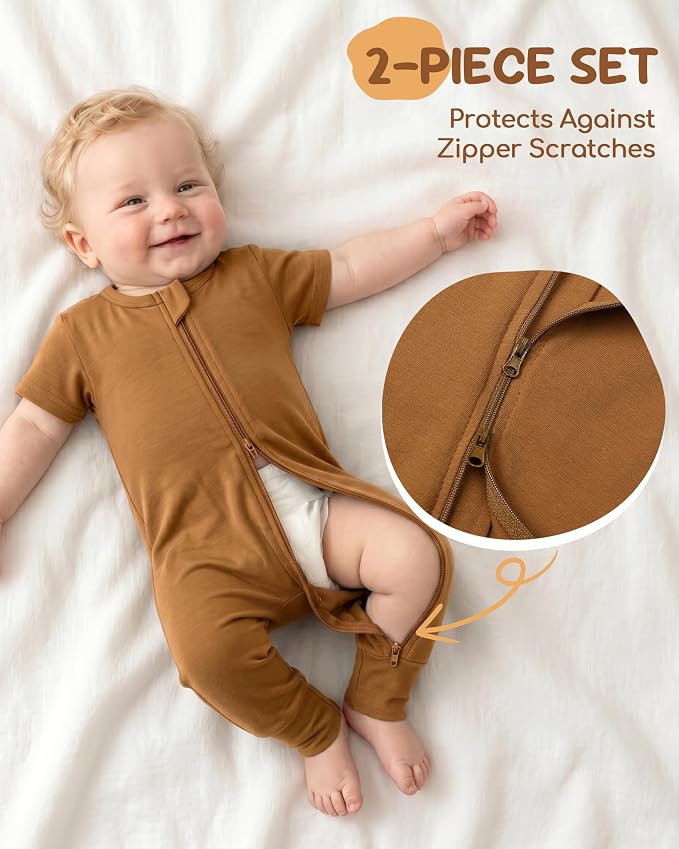 Baby Boy Girl Infant Rompers Short Sleeve Cotton Zipper Footless Summer - Image 3