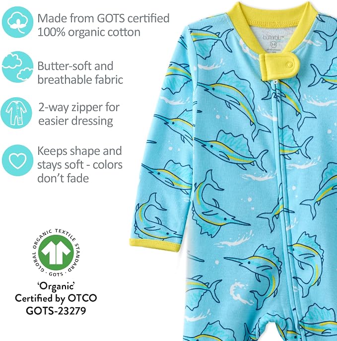 Butterblu Shadow Sleep & Play 100% Cotton Footless Two Way Zip Front PJs - Image 6