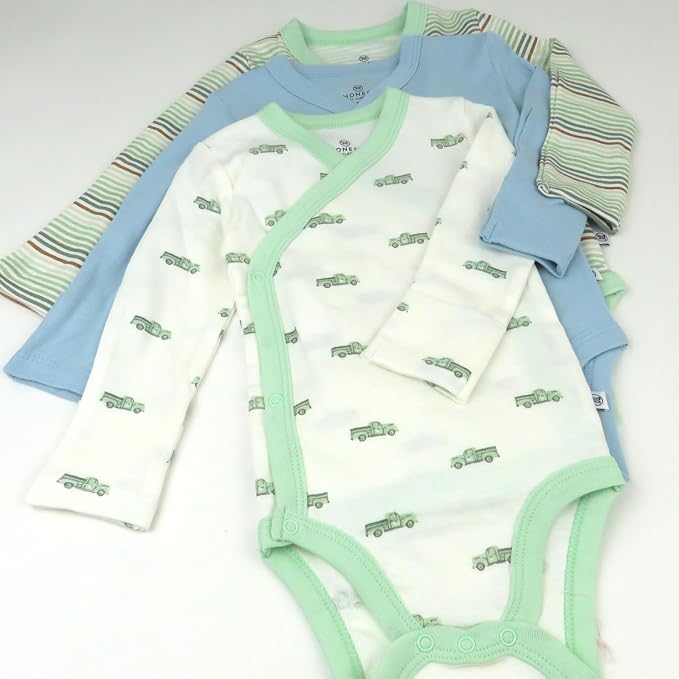HonestBaby Baby 3-pack Long Sleeve Side-snap Kimono Bodysuits Organic Cotton - Image 5