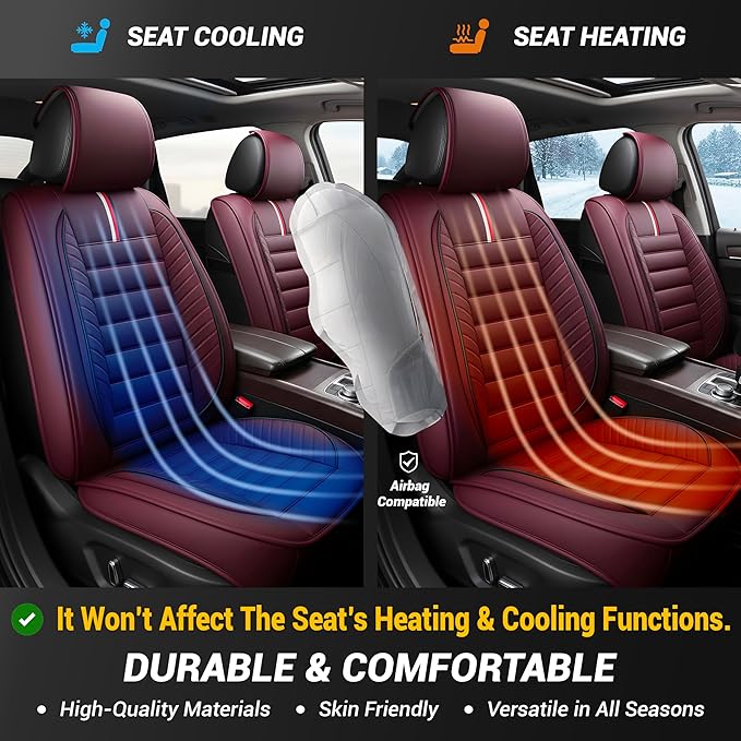 OASIS AUTO Car Seat Covers Premium Waterproof Faux Leather Cushion Universal Accessories Fit SUV Truck Sedan Automotive Vehicle Auto Interior Protector Full Set (OS-001 Burgundy)