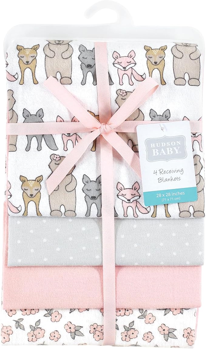 Hudson Baby Unisex Baby Cotton Poly Flannel Receiving Blankets, Wild Forest Pink - Image 2