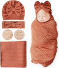 AQOKKA Newborn Receiving Blanket Wheat Ear Bow Hat Hairband Set by AQOKKA