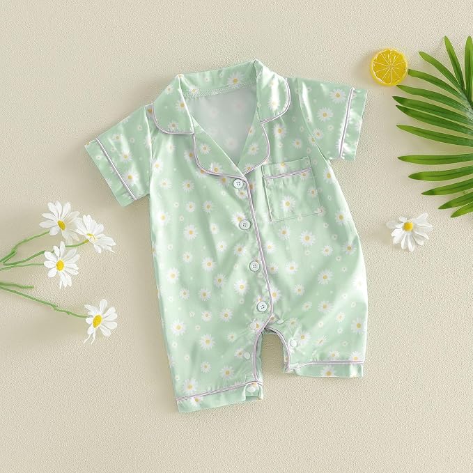 Kuriozud Baby Girl Boy Romper Pajamas Onesie Short Sleeve Button Down Pjs - Image 6