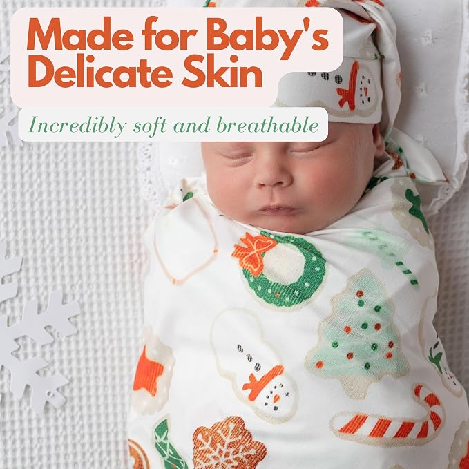 Newborn Swaddle Blanket Set, Headband and Beanie - Image 4