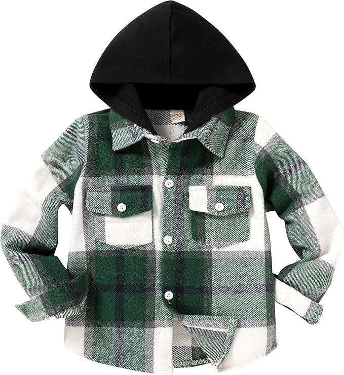 YOUNGER STAR Toddler Kids Boys Girls Flannel Hooded Plaid Shirt Button Baby Red by YOUNGER+STAR
