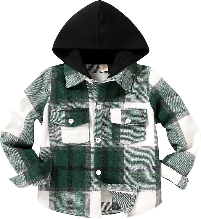 YOUNGER STAR Toddler Kids Boys Girls Flannel Hooded Plaid Shirt Button Baby Red by YOUNGER+STAR