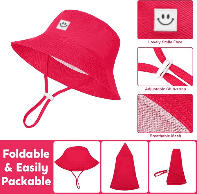 Cooraby 5 Pack Baby Sun Hat Adjustable Smile Bucket Hat Sun Protective Cap - Image 3