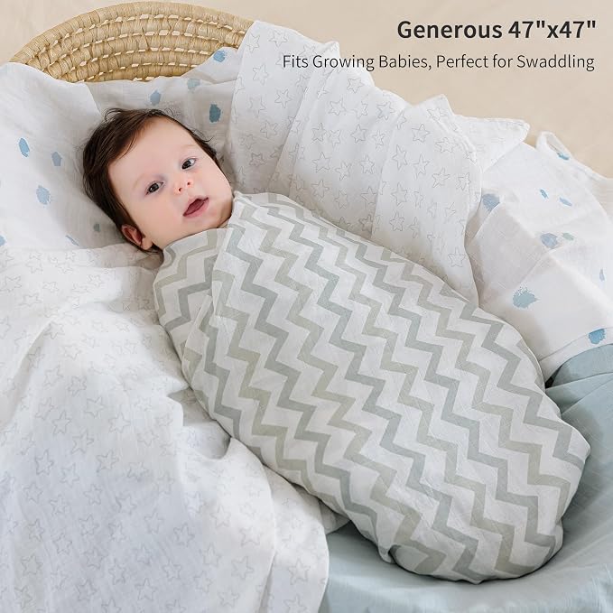 POMISO Muslin Swaddle Blankets for Boys & Girls, Newborn Receiving Blankets - Image 3