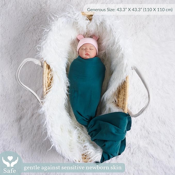 Meracorallo Muslin Swaddle Blanket, 100% Cotton, Teal Blue | Soft Breathable - Image 2