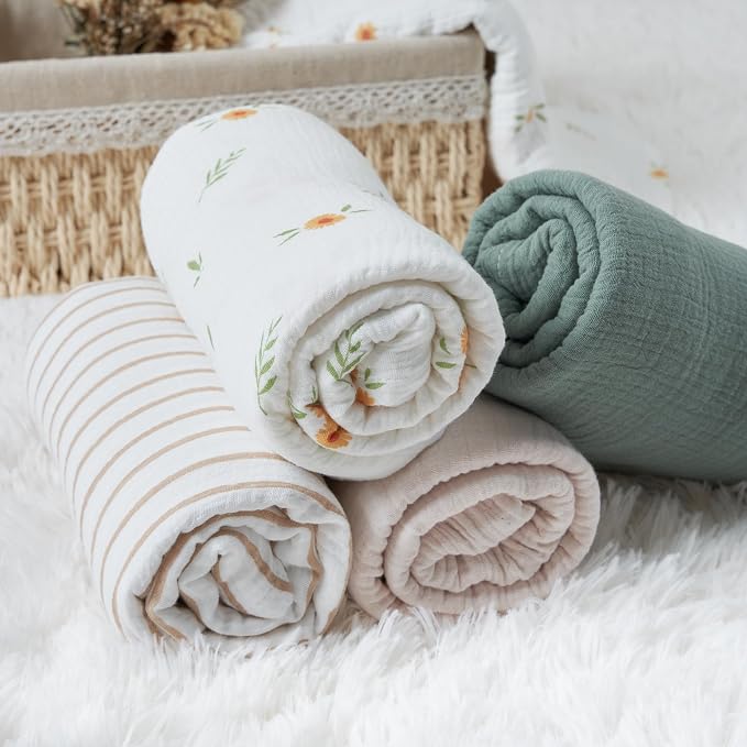 Meracorallo Muslin Swaddle Blanket, 100% Cotton, Roman Green | Soft Breathable - Image 5