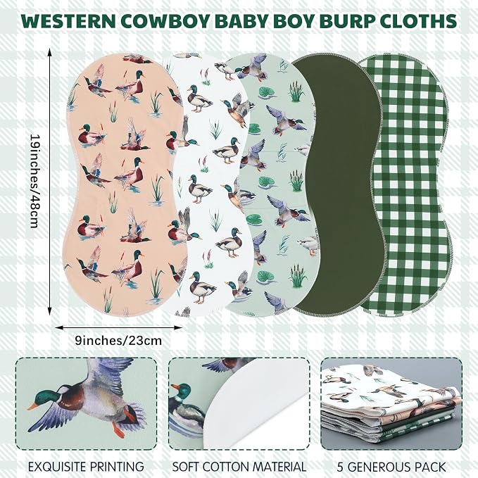 SmoothNovelty 5 Pack Mallard Duck Pattern Baby Burp Cloths Soft Absorbent - Image 2