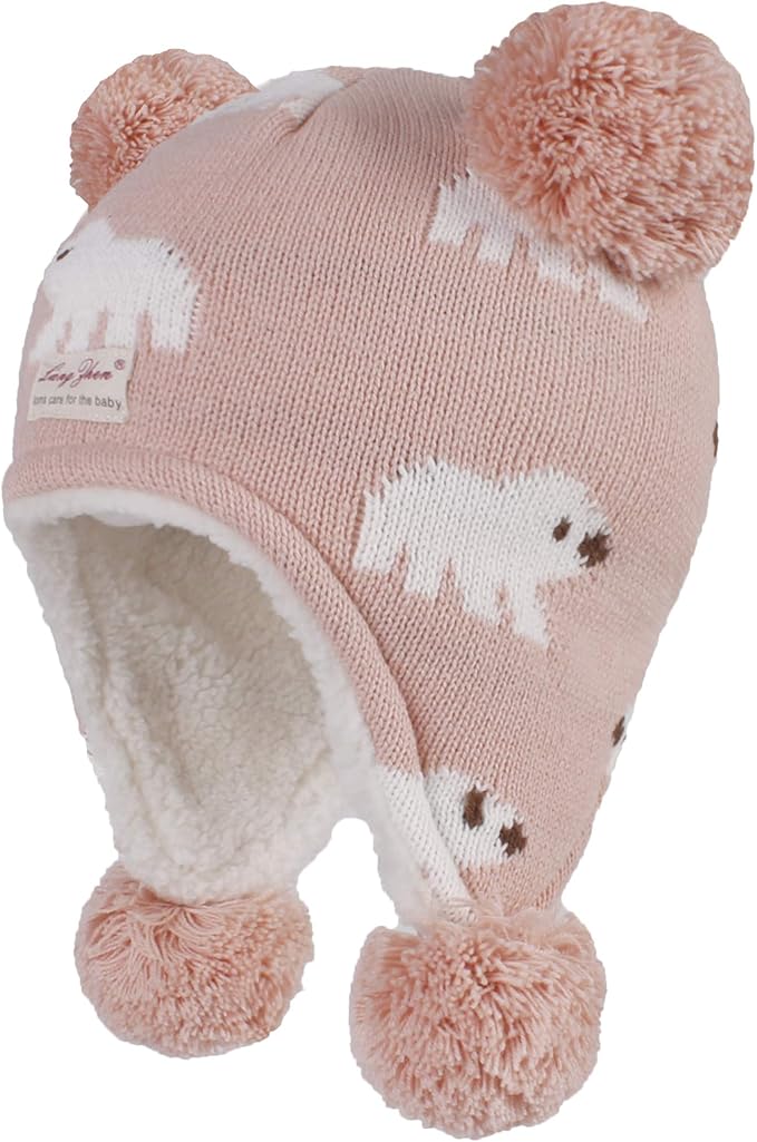LANGZHEN Toddler Kids Infant Winter Hat,Earflap Knit Warm Cap Fleece Lined Beanie for Baby Boys Girls