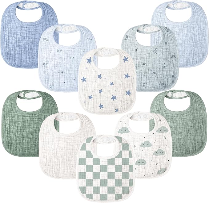 Bearmoss 100% Cotton 10 Pack Muslin Baby Bibs by Bearmoss