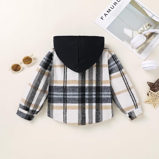 YOUNGER STAR Toddler Kids Boys Girls Flannel Hooded Plaid Shirt Button Baby Red - Image 4