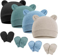 Newborn Baby Hat and Mittens Set Bear Ears Toddler Infant Beanie Caps Newborn by AQOKKA