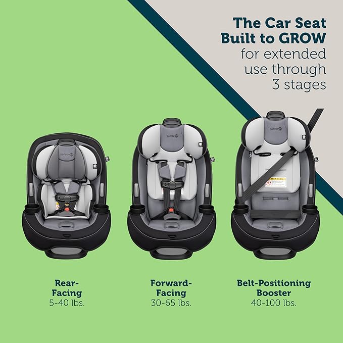 Safety 1st Grow and Go All-in-One Slim Convertible Car Seat, Rear Facing, 5-40 lbs, Forward Facing (30–65 lbs), High Back Booster Seat 40-100 pounds, Shadow