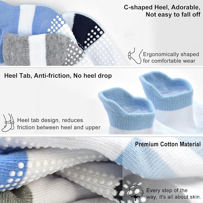 GRPSKCOS Non Slip Toddler Baby Socks 12 Pairs Anti Skid Ankle Socks - Image 5
