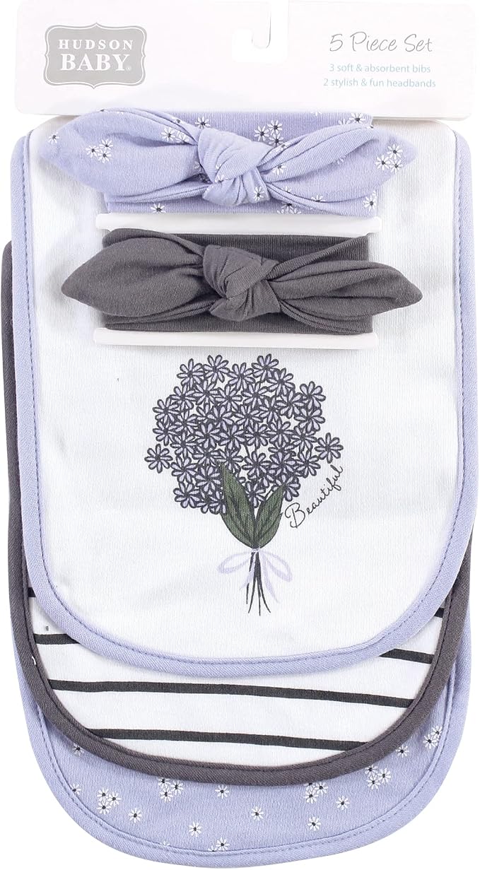 Hudson Baby Unisex Baby Cotton Bib and Headband Set - Image 3