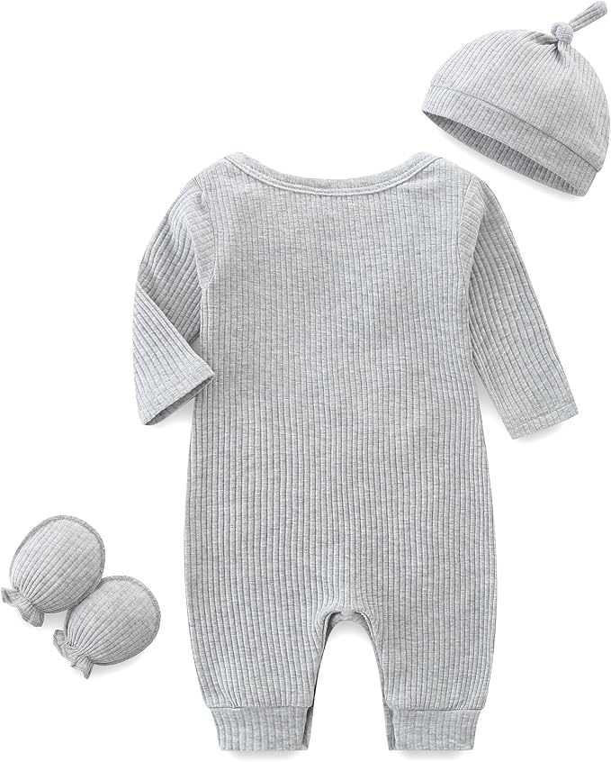 Baby Romper with Baby Mittens & Newborn Hats Footless Long Sleeve - Image 2