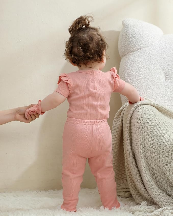 Baby Bodysuit and Pant Set Cotton Ribbed Mix Infant Girl Clothes | Unisex - Image 4
