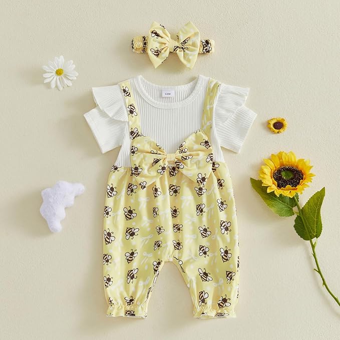 YINGISFITM Newborn Baby Girl Summer Clothes Short Sleeve Bubble Romper Bow - Image 5