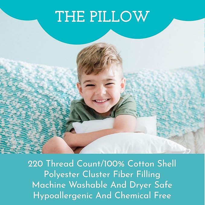 Little Sleepy Head Toddler Pillow with Pillowcase 13x18 - Kids Pillow for Sleeping - Better Neck Support Ergonomic Pillow and Toddler Pillowcase - Best Pillows for Kids (Hearts Pink)