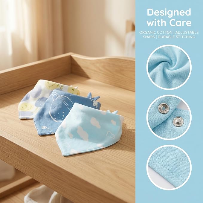 Soft Cotton Bandana Bibs, Absorbent Triangular Drool Bibs - Image 3