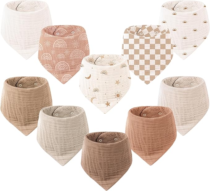Konssy 10 Pack Baby Muslin Bandana Bibs by Konssy