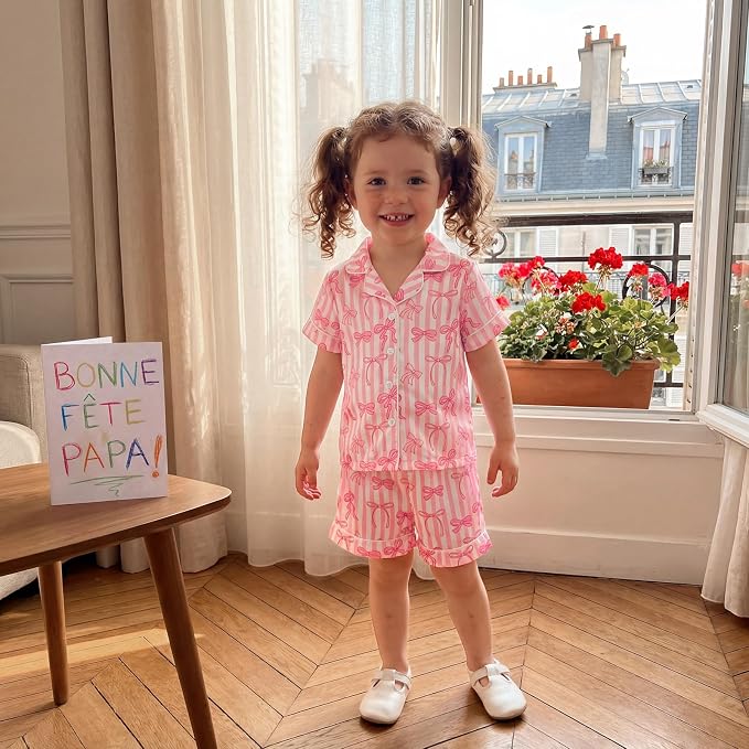 Kuriozud Toddler Baby Girl Pajamas Set Summer Floral Short Sleeve Button Down - Image 2
