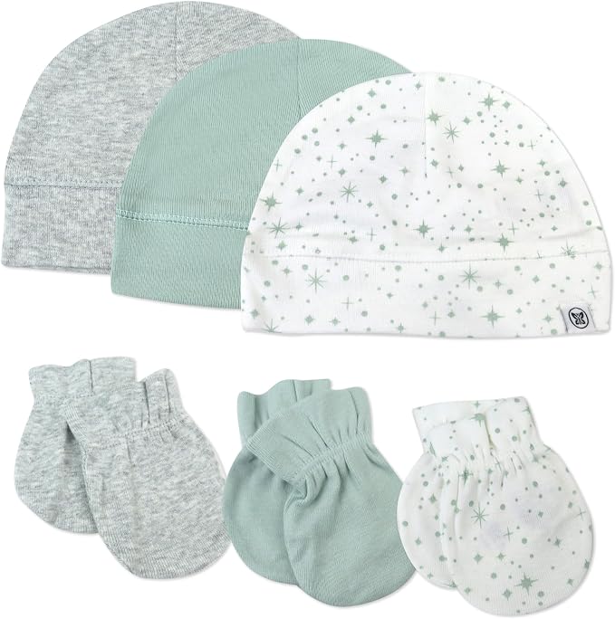 HonestBaby Baby 100% Organic Cotton Multipack Cap Hats and No Scratch Mitts by HonestBaby