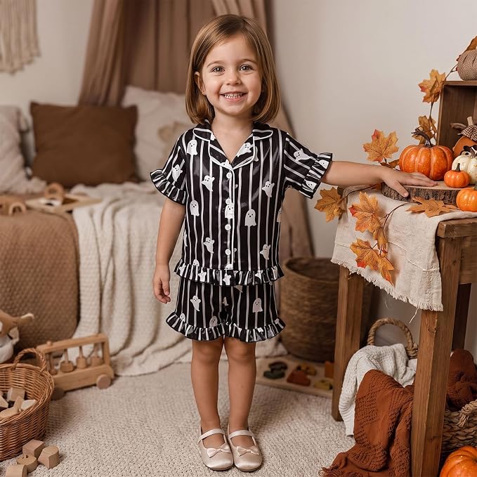 Kuriozud Toddler Baby Girl Pajamas Set Summer Floral Short Sleeve Button Down - Image 2